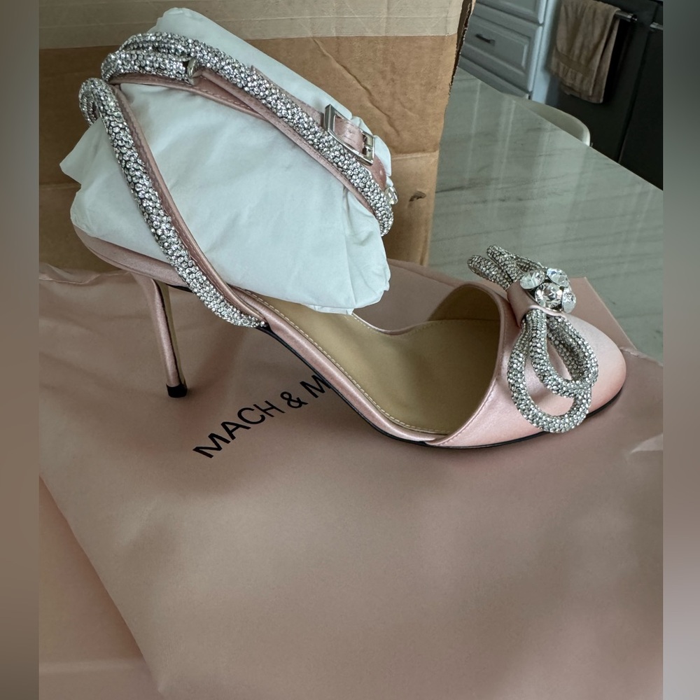 MACH & MACH crystal-embellished double bow pumps in silk